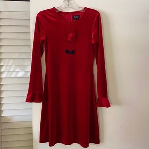 Red Velvet dress with ruffle sleeves